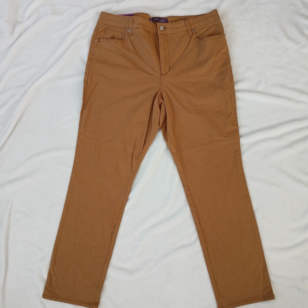 Gloria Vanderbilt Women's Amanda 2.0 Pants Classic Fit Slim Leg Tan Size 16